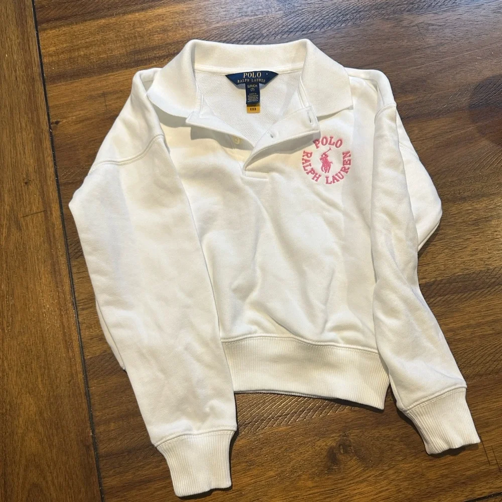 Kids! NWOT Ralph Lauren WHITE Sweatshirt with Pink Logo